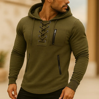 Lorenzo Lace-Front Pullover Hoodie