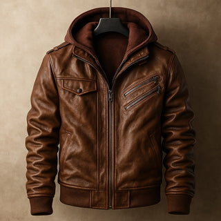 Sergio Leather Hooded Bomber