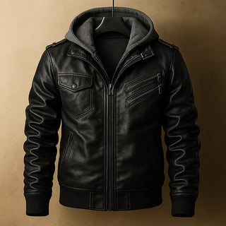 Sergio Leather Hooded Bomber