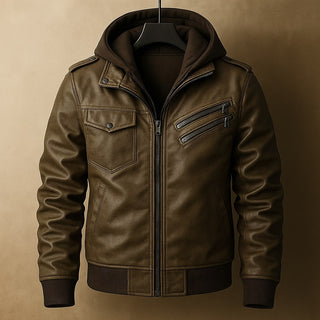 Sergio Leather Hooded Bomber