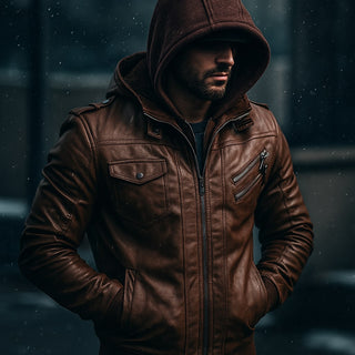 Sergio Leather Hooded Bomber