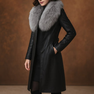 Alessia Fur-Trim Leather Coat