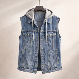 Elena Hooded Cotton Denim Vest