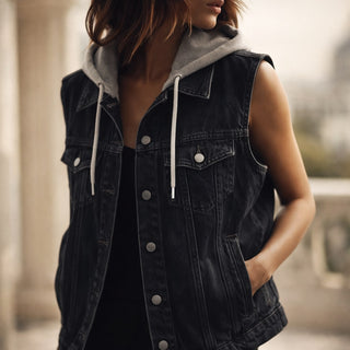 Elena Hooded Cotton Denim Vest