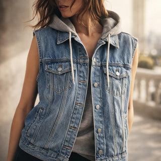 Elena Hooded Cotton Denim Vest
