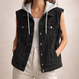 Elena Hooded Cotton Denim Vest