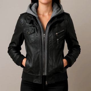 Valeria Hooded Leather Jacket