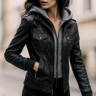 Valeria Hooded Leather Jacket