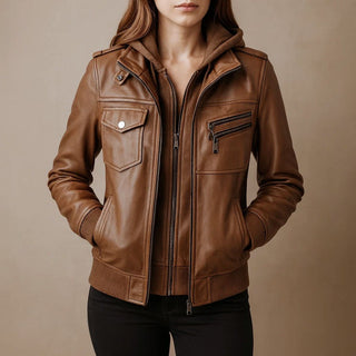 Valeria Hooded Leather Jacket